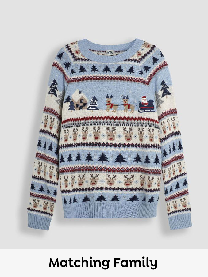 Blue Mens Christmas Scene Fair Isle Pattern Jumper (B45848) | £21