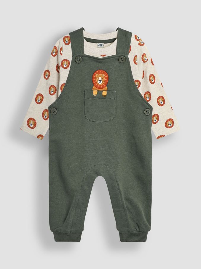 Khaki Green Lion Appliqué Pocket Dungarees and Top Set (B47555) | £20