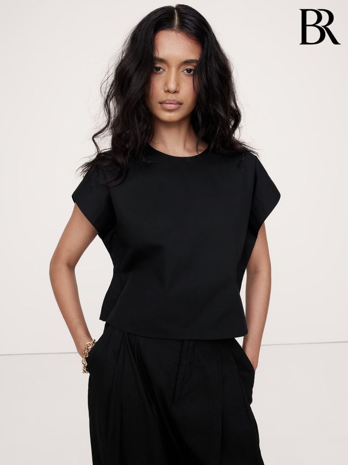 Banana Republic Black Sharp-Shoulder Cropped Top (B48025) | £75