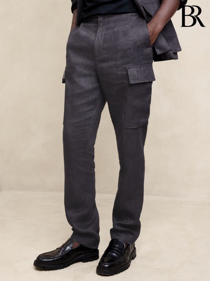 Banana Republic Grey European Linen Tailored Cargo Trousers (B48059) | £33