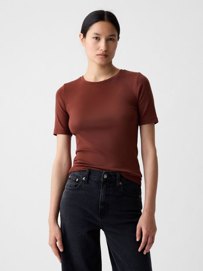 Brown Modern Crew Neck Short Sleeve T-Shirt (B48525) | £12