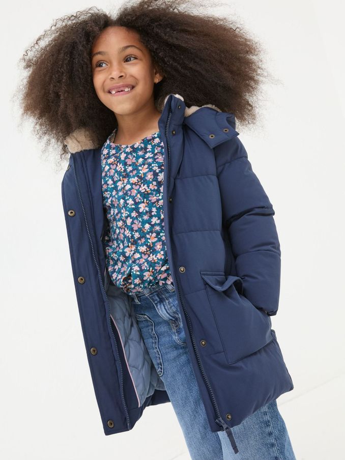 Letty Navy Blue Longline Padded Jacket (B48572) | £32