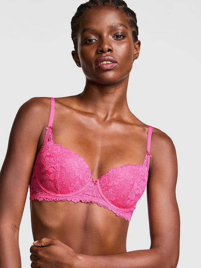 Pink Rose Lace Lightly Lined Balcony Bra (B48913) | £35