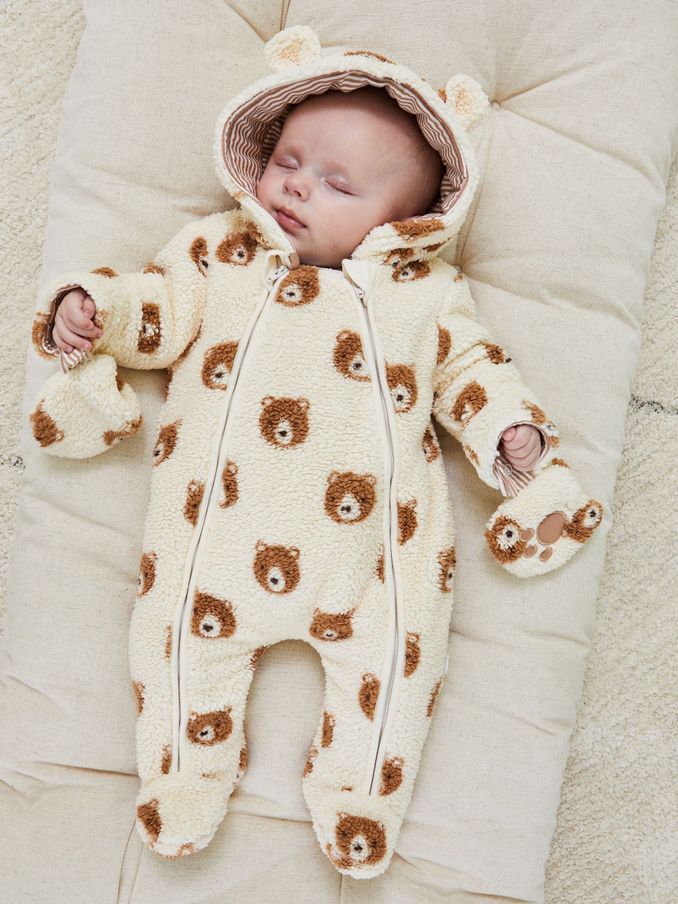 Cream Bear Print Cosy Pramsuit (B48984) | £36.50