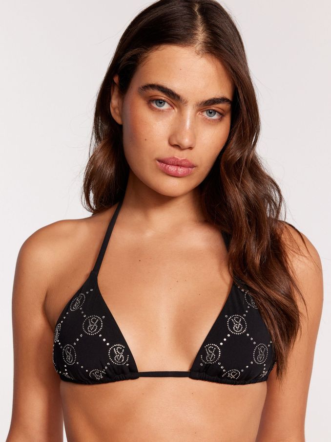 Black Diamanté Monogram Triangle Bikini Top (B48993) | £17