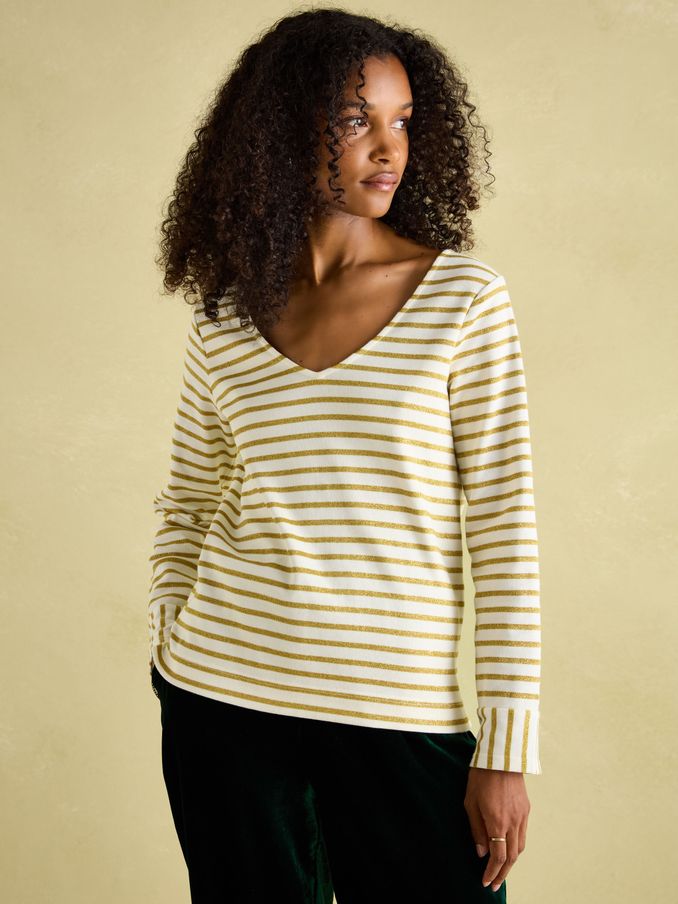 Harbour Cream/Gold V-Neck Jersey Top (B49043) | £19