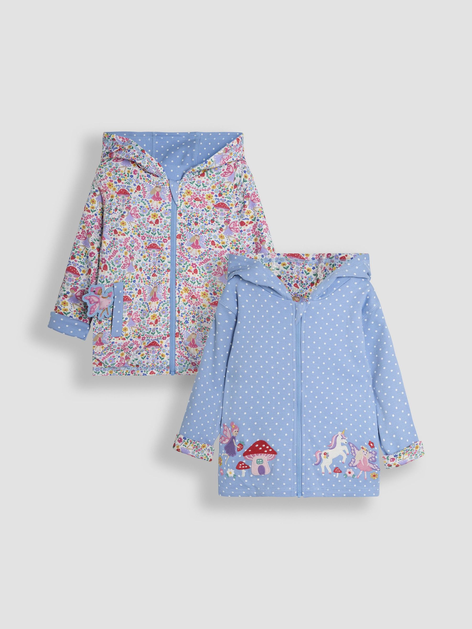 Blue Fairy & Toadstool Appliqué Reversible Hoodie (B49104) | £28
