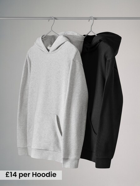 Grey/Black - 2 Pack Relaxed Hoodie (B50142) | £28