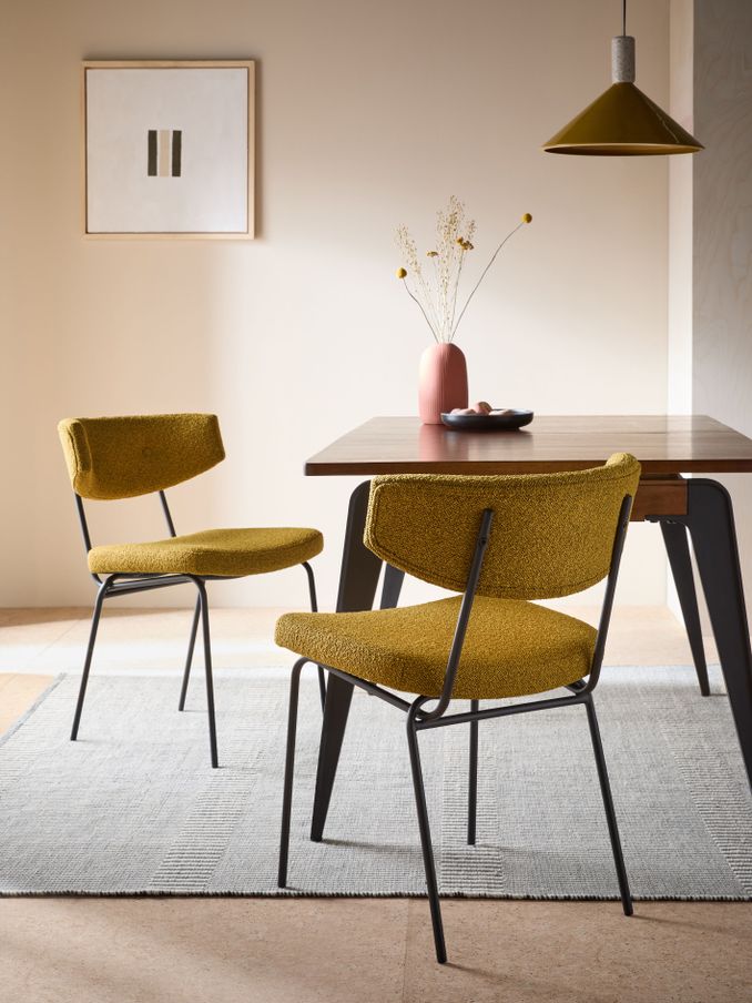 Set of 2 Halina Dining Chairs in Ochre Yellow Boucle (B50207) | £249