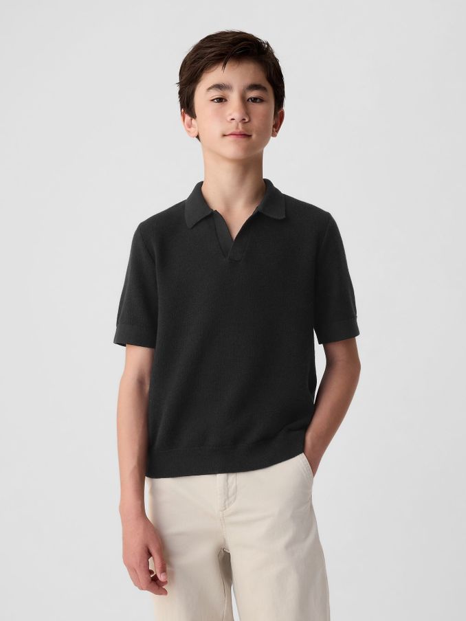 Black Textured Polo Shirt (4-13yrs) (B50612) | £14