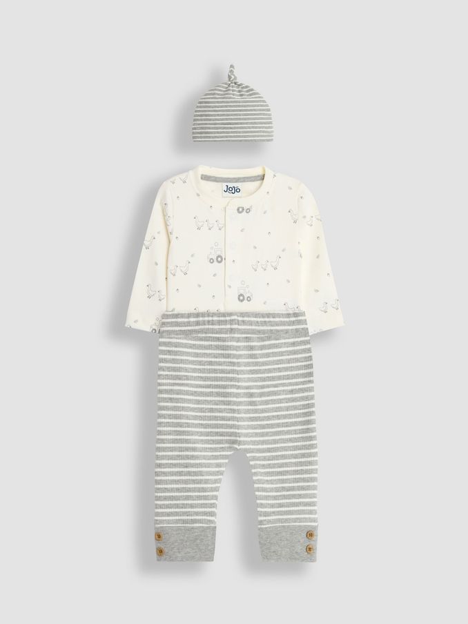 Marl Grey Duck And Tractor Baby 3-Piece Bodysuit & Legging Set (B50729) | £28