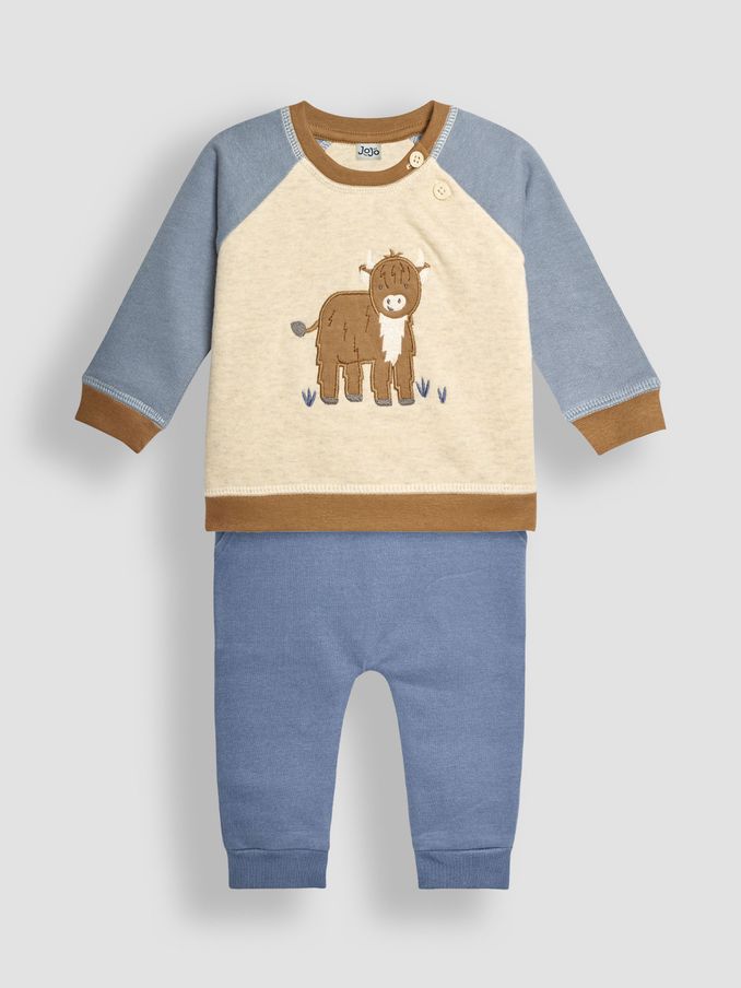 Blue Cow Sweatshirt & Jogger Baby Set (B50994) | £28
