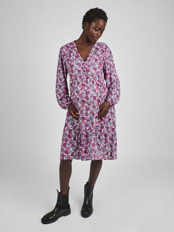 Navy Blue Floral Print Tiered Mini Maternity Dress (B51023) | £24