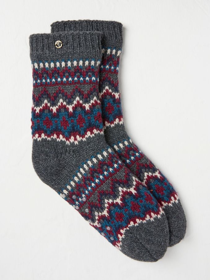 Grey Mens Fair Isle Pattern Bedsocks (B51032) | £17