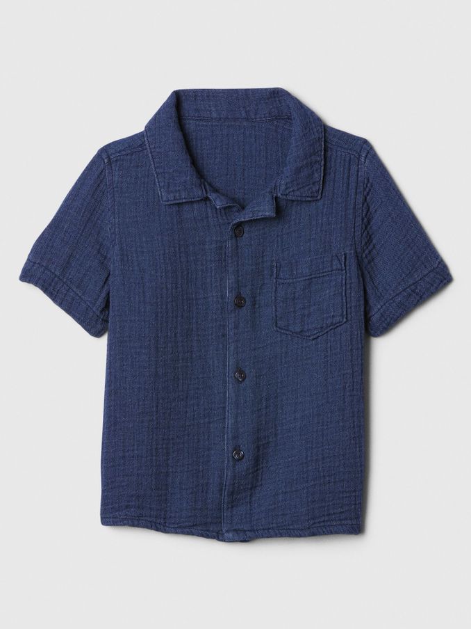 Blue Crinkle Cotton Short Sleeve Baby Shirt (Newborn-5yrs) (B51297) | £7