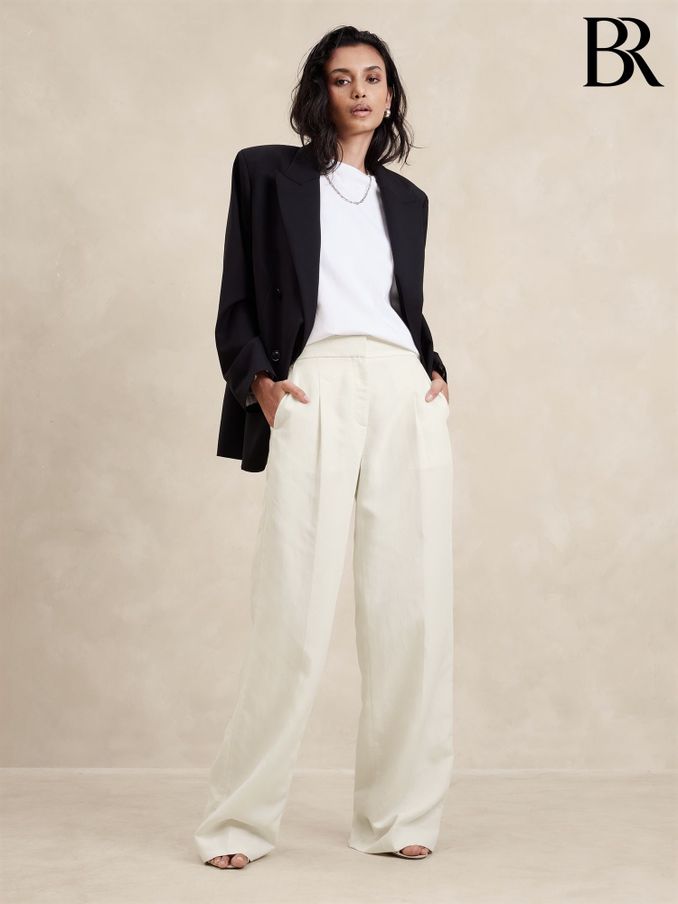 Banana Republic Beige Tencel Linen Wide Leg Trousers (B51364) | £125