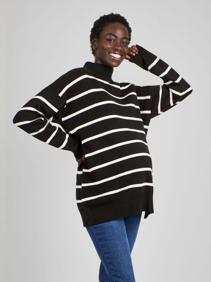 Black & White Stripe Turtle Neck Maternity & Nursing Jumper (B51512) | £20