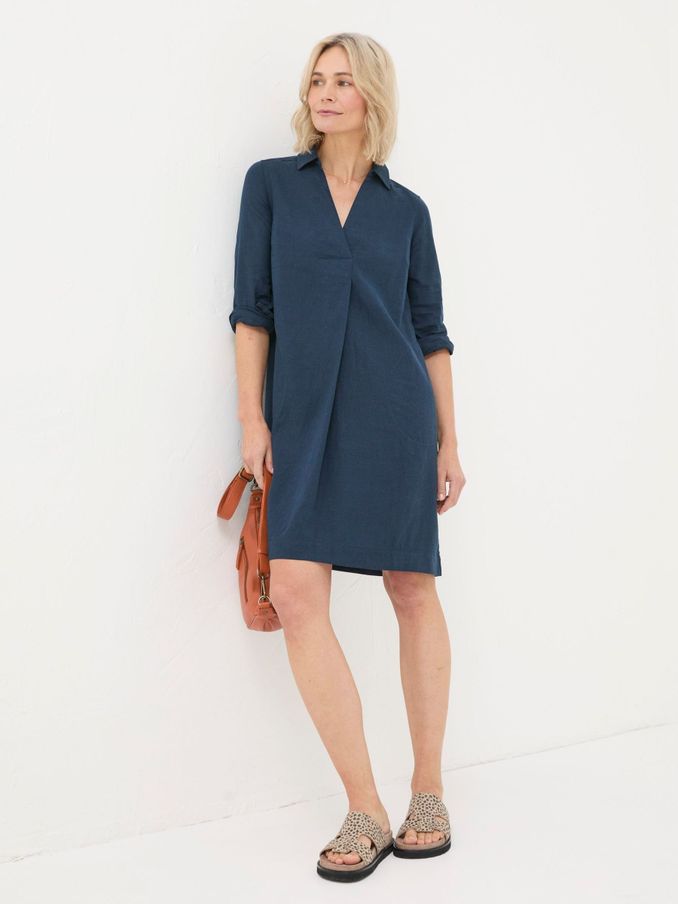 Mina Blue Linen Blend Tunic Dress (B51686) | £36