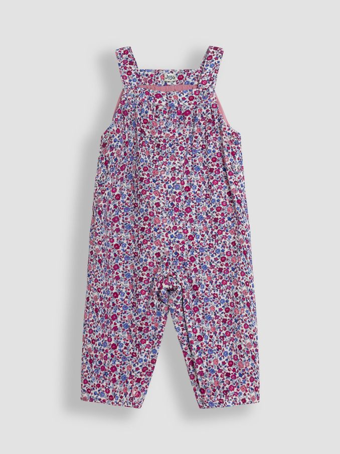 Berry Pink Ditsy Floral Cord Dungarees (B51729) | £26