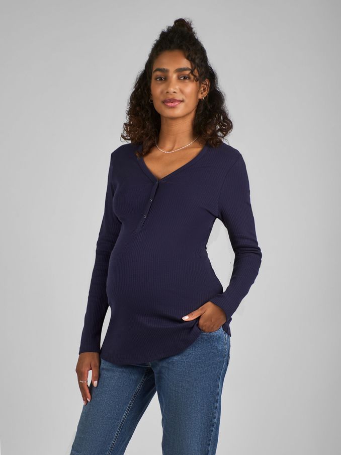 Navy Blue Popper Front Jersey Maternity Top (B51937) | £10