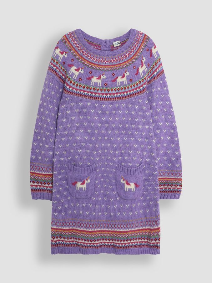 Lilac Unicorn Knitted Dress (B52050) | £15