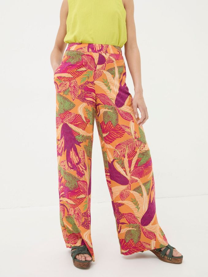 Falon Orange Tropical Floral Wide Leg Trousers (B52424) | £35