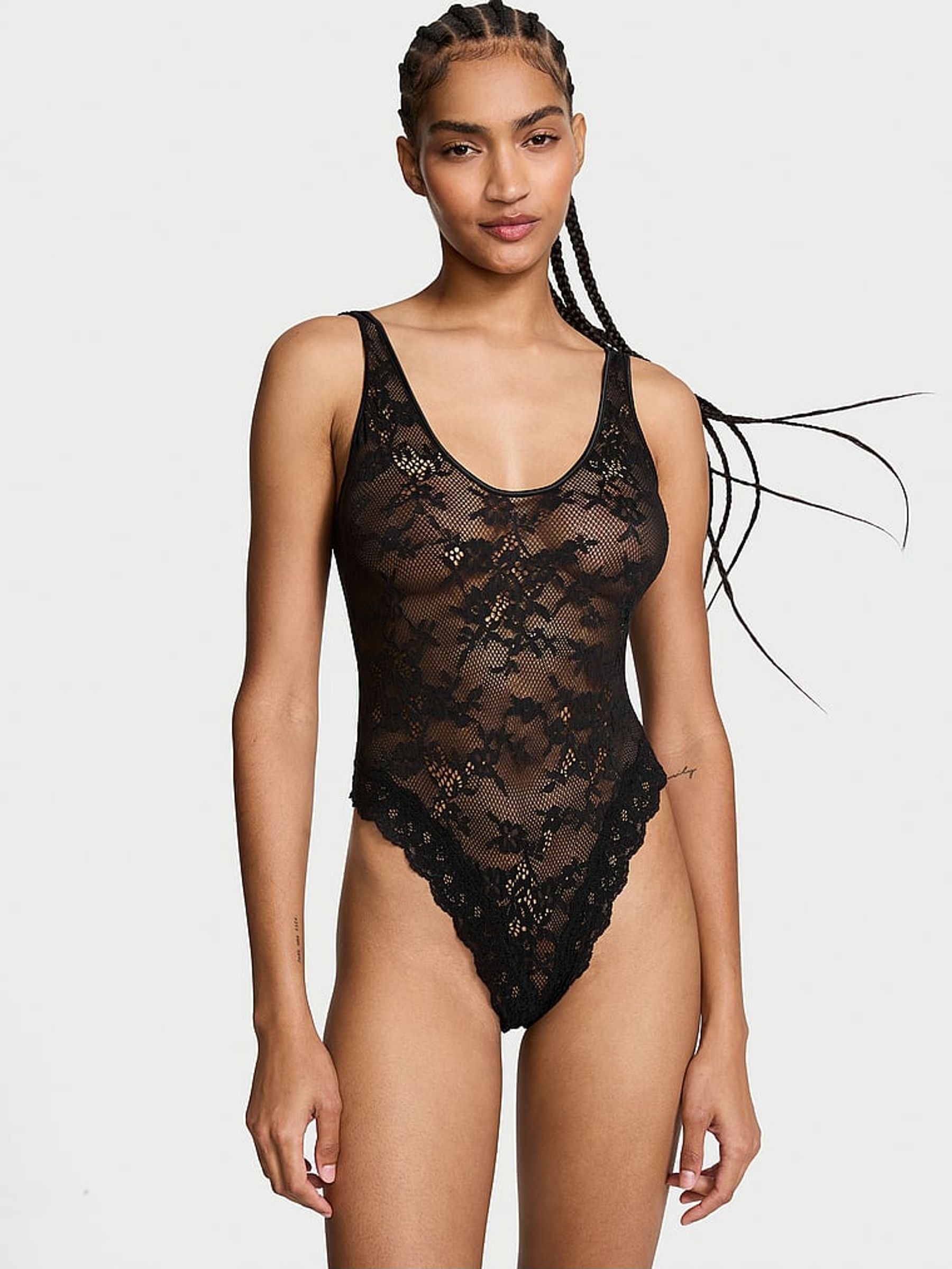 Black Lace Scoop Bodysuit (B52641) | £49