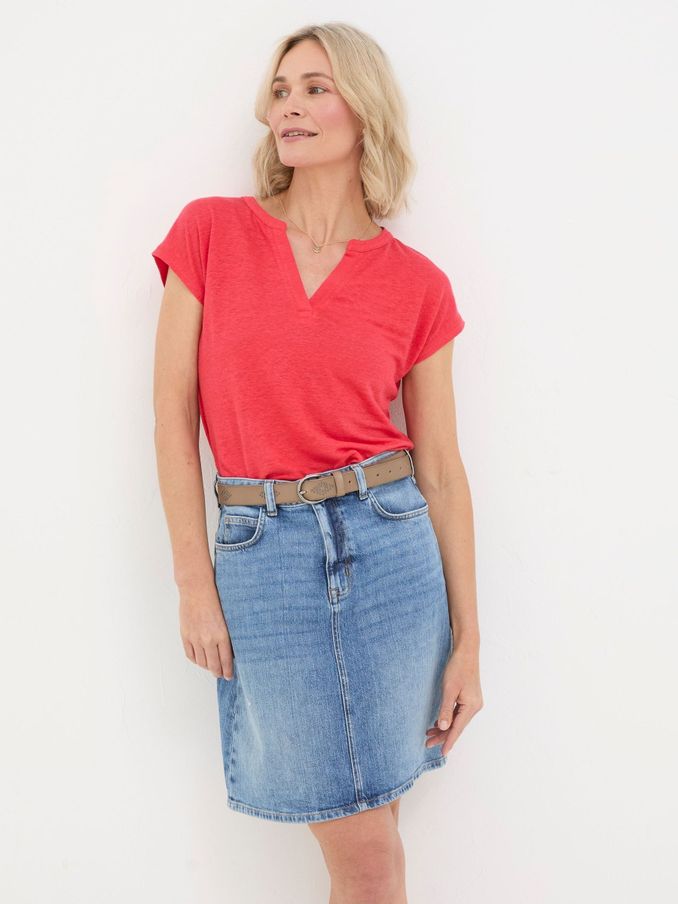 Red Linen Notch Neck Top (B53181) | £25
