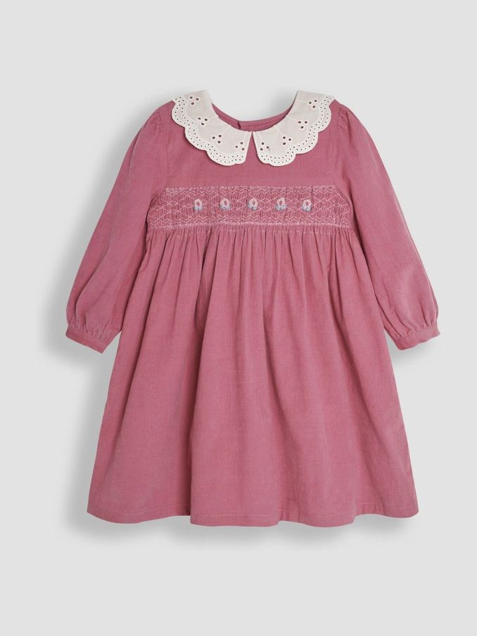 Pink Floral Embroidered Smocked Cord Dress (B53386) | £38