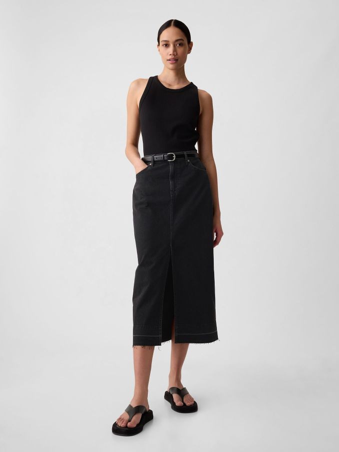 Black Denim Midi Skirt (B53497) | £24