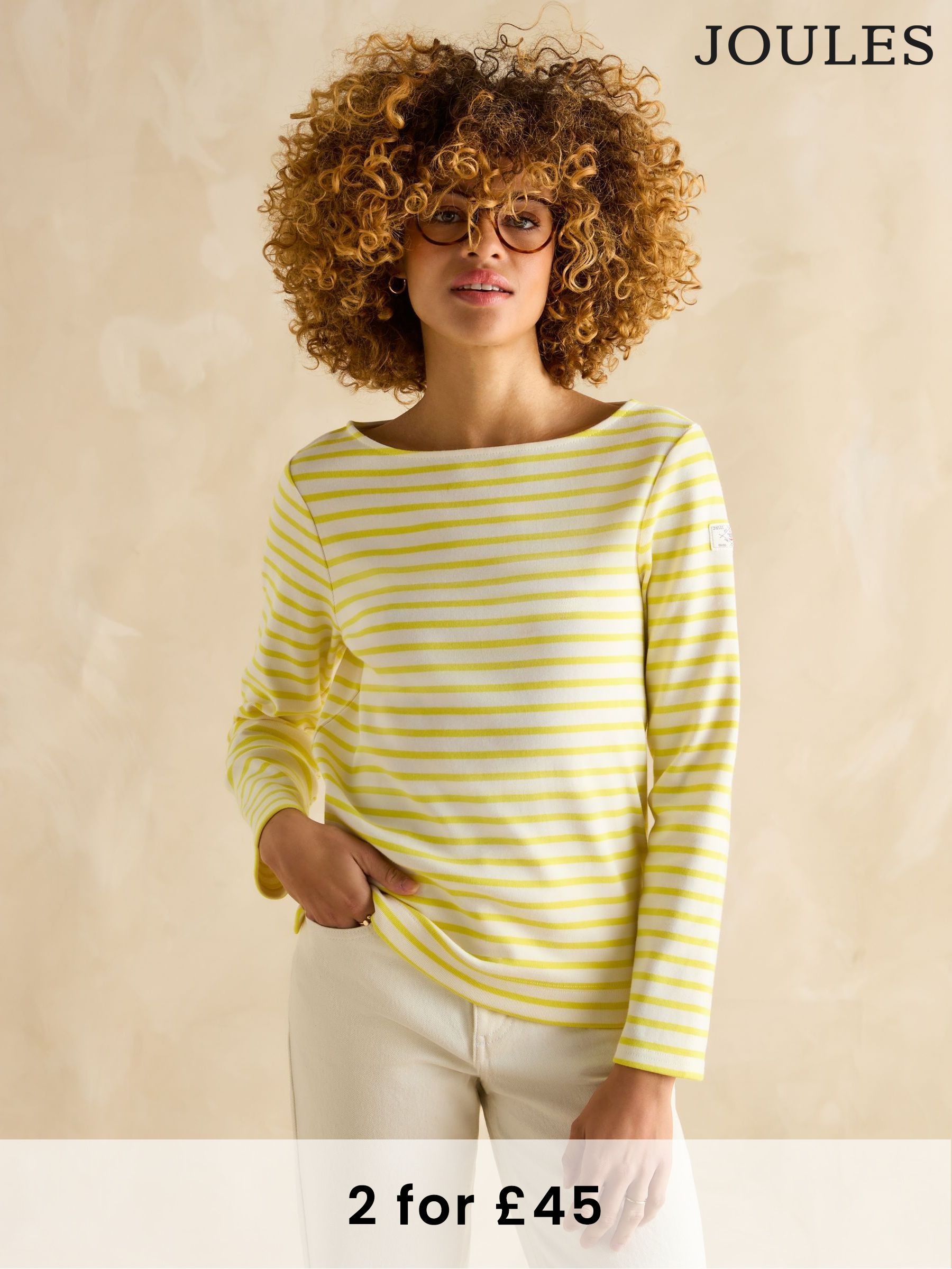 Harbour Yellow/White Boat Neck Breton Top (B54009) | £30