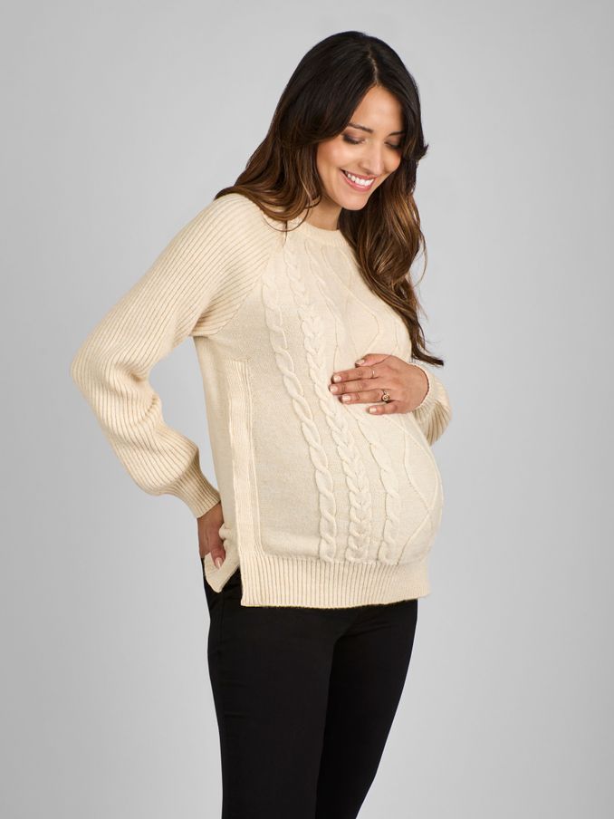 Cream Maternity And Nursing Cable Side Button Jumper (B54698) | £17