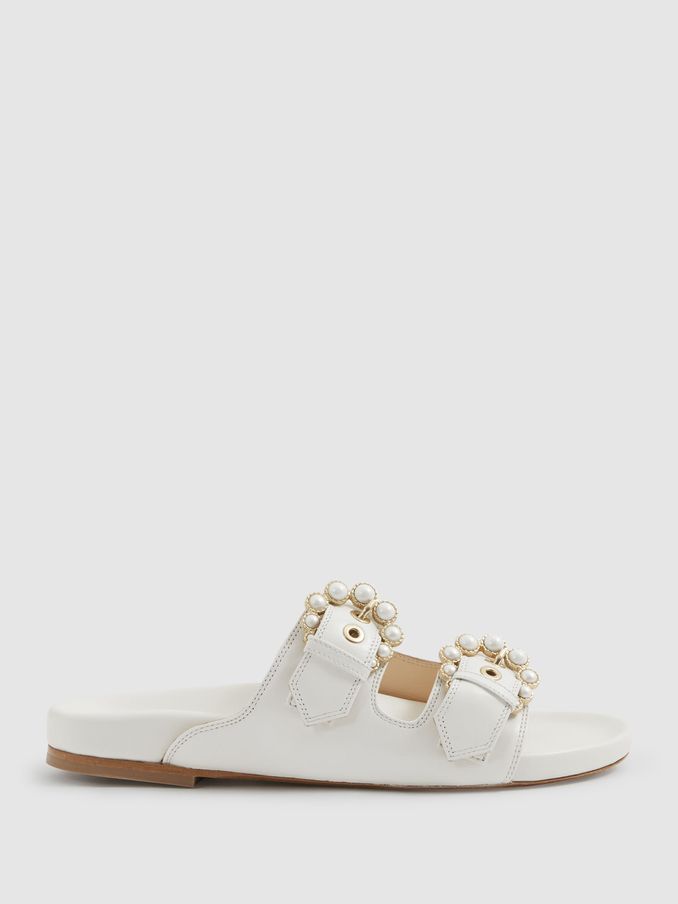 Camilla Elphick Ivory White Leather Buckle Sliders (B54994) | £143
