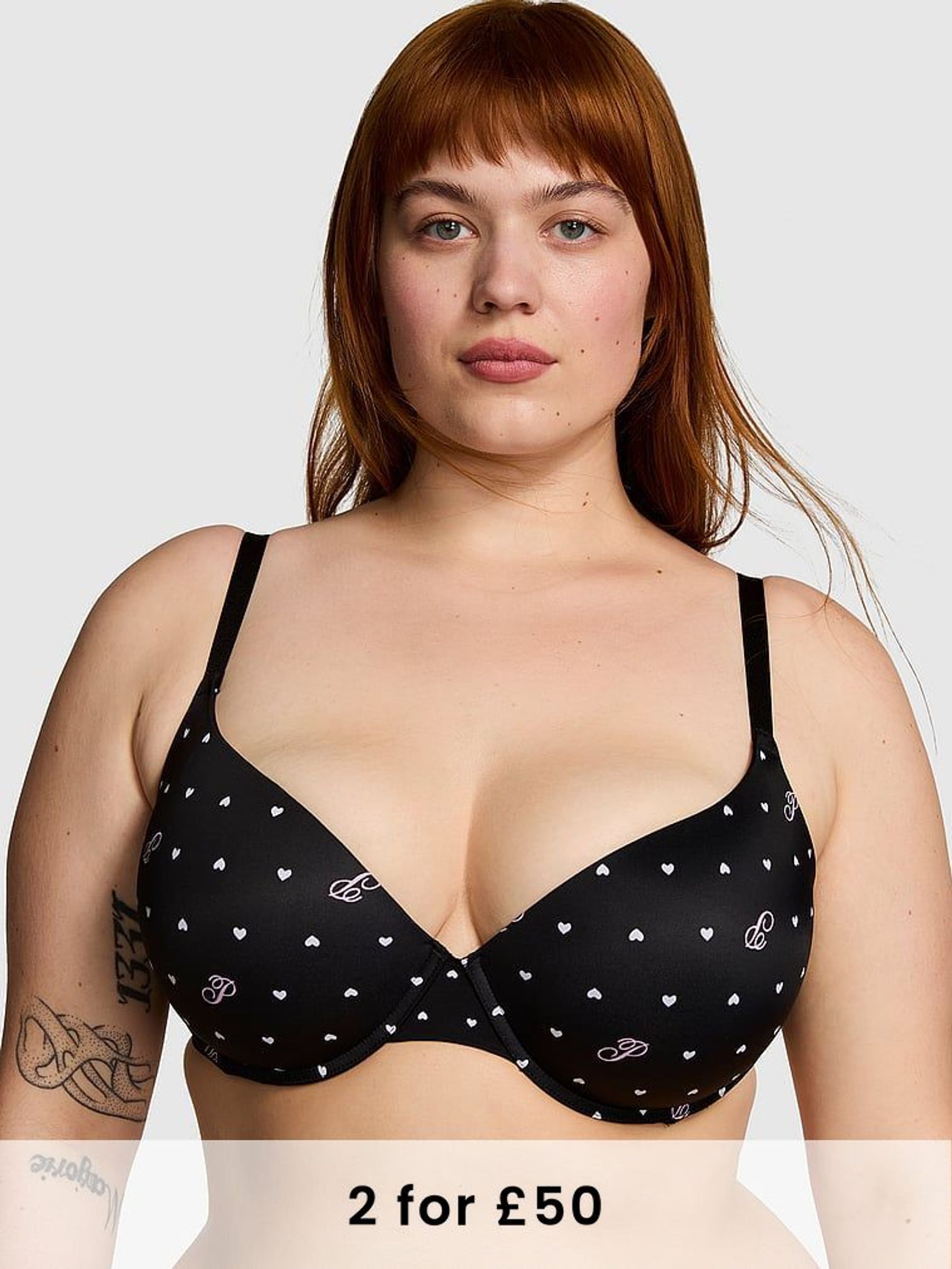 Black Heart Script Print Push Up Bra (B55485) | £29