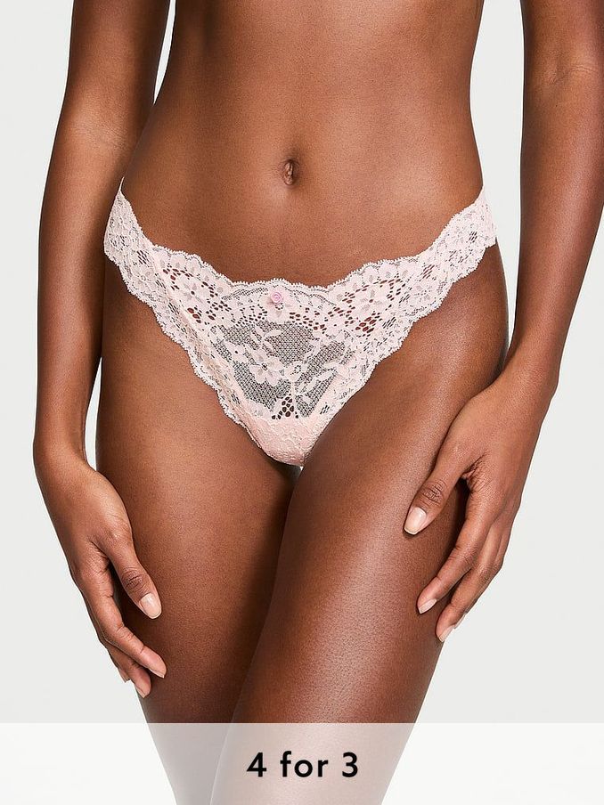 Purest Pink Thong Lace Knickers (B56120) | £14