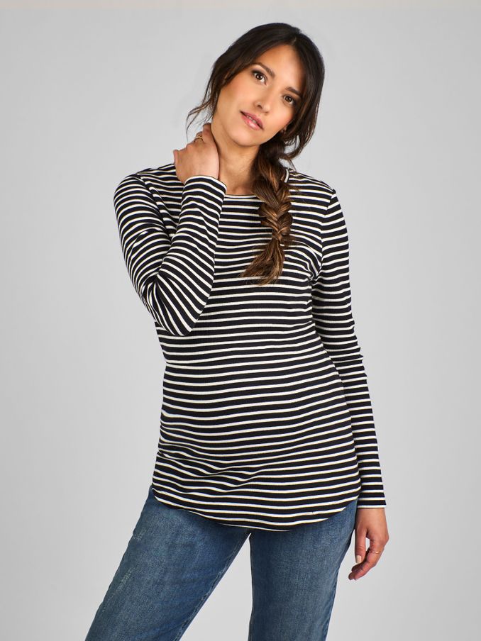 Black & White Stripe Ribbed Jersey Maternity & Nursing Top (B56230) | £14