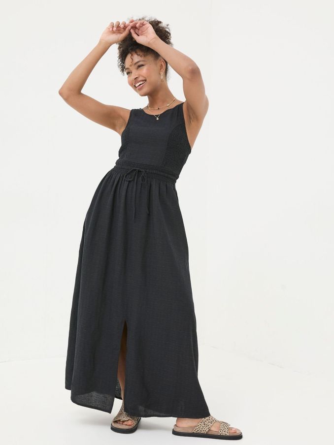 Carmen Black Maxi Dress With Linen (B56317) | £46