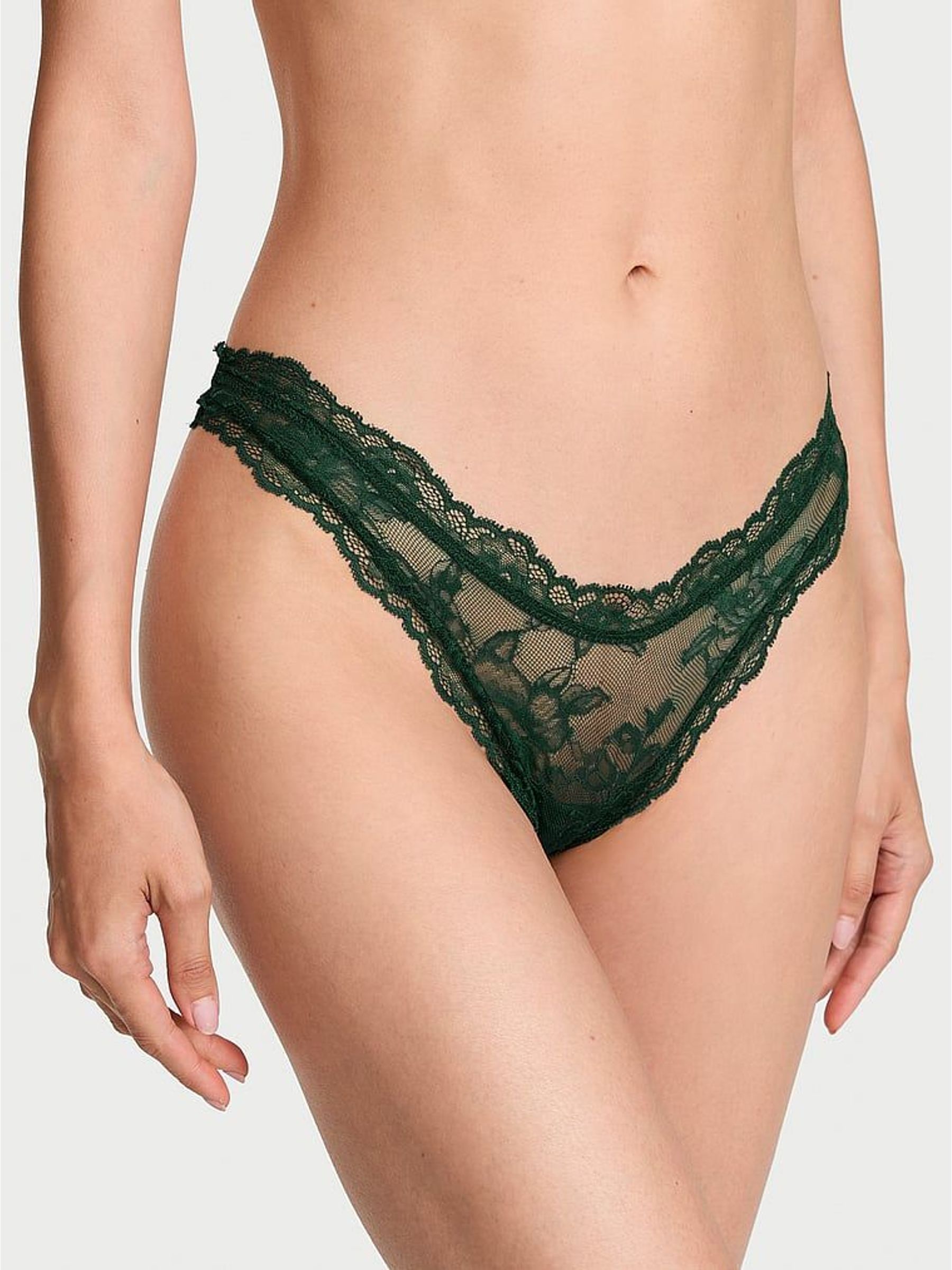 Velvet Pine Green - Thong Rose Lace Knickers