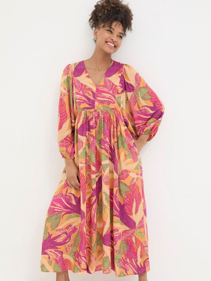 Jocelyn Orange Tropical Floral Midi Dress (B57008) | £40