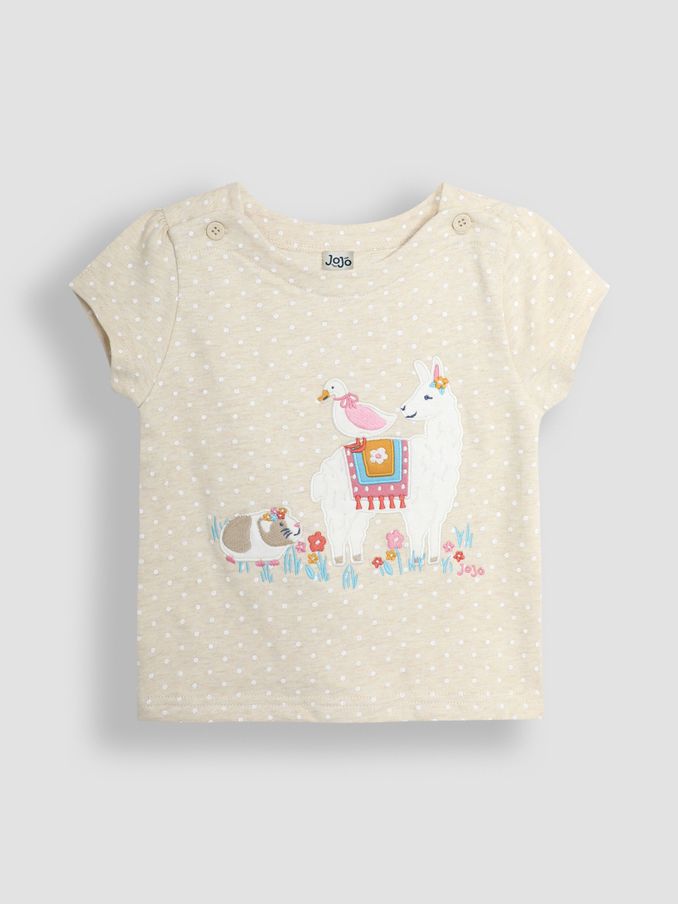 Natural Llama Print Appliqué 100% Cotton T-Shirt (B57172) | £17