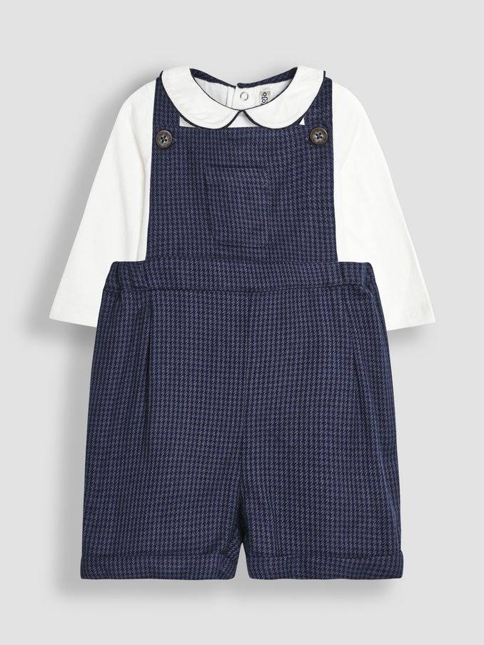 Navy Houndstooth Dungarees And Tops Set (B57180) | £14