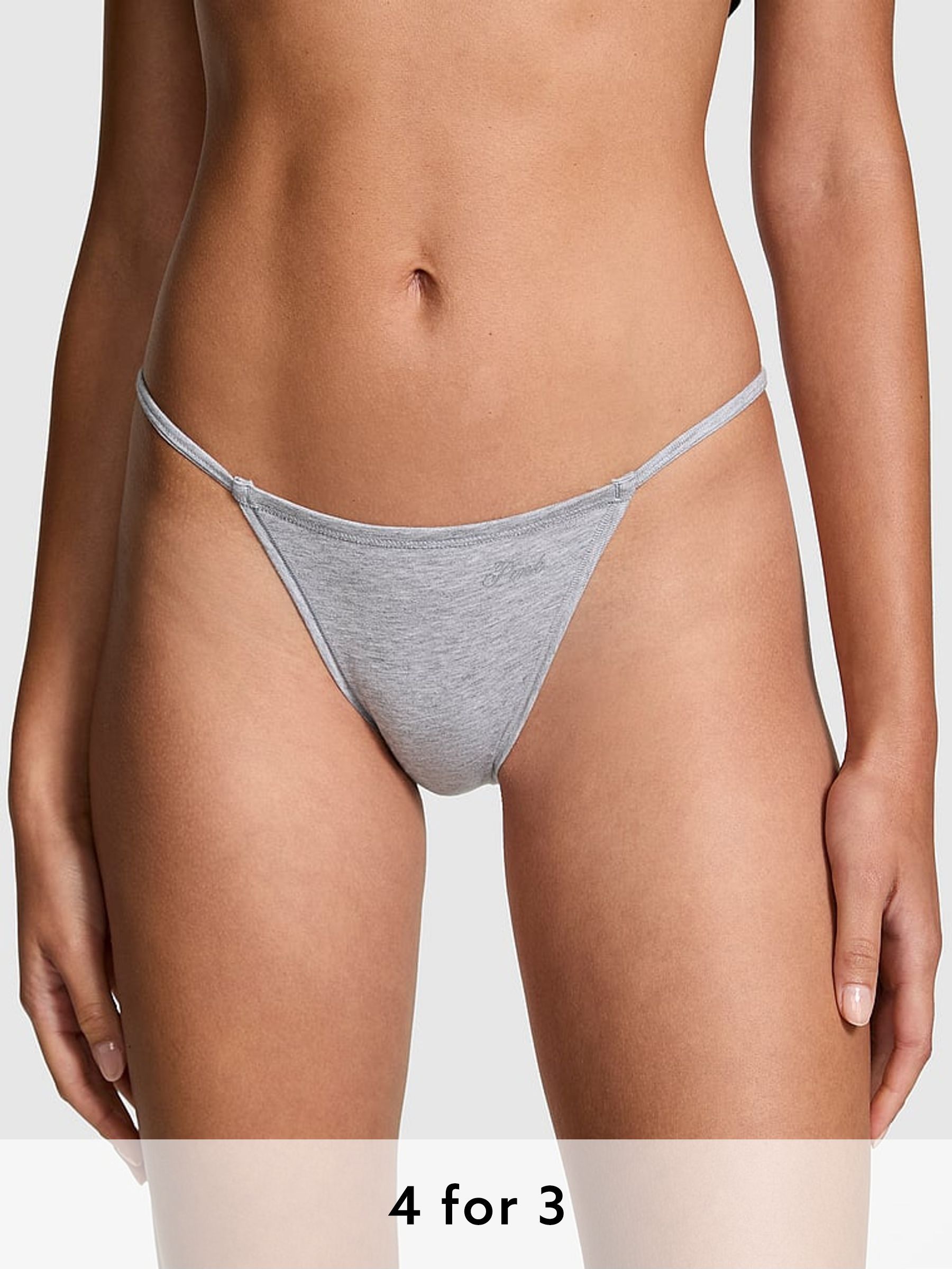 Medium Heather Grey Cotton String Bikini Knickers (B57697) | £9