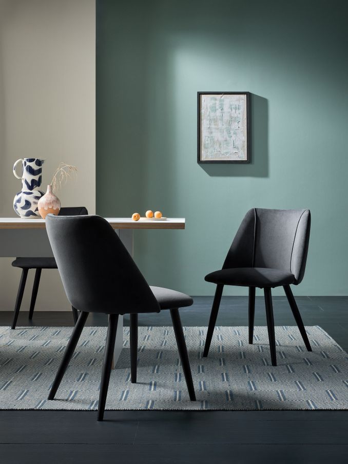 Set of 2 Lule Non Arm Dining Chairs in Velvet in Charcoal Black (B58315) | £299