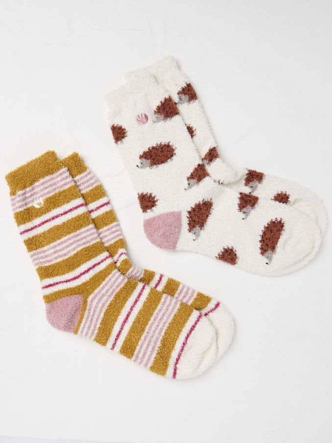 Cream Cosy Hedgehog Socks 2 Pairs (B58580) | £6