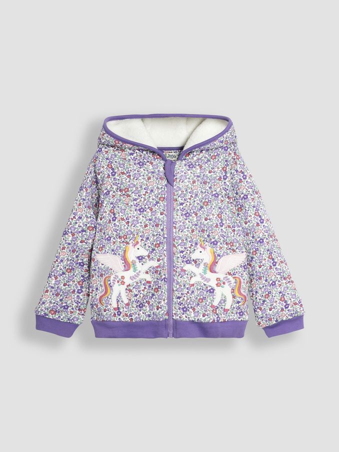 Lilac Purple Unicorn Floral Cotton Appliqué Cosy Hoodie (B59140) | £14
