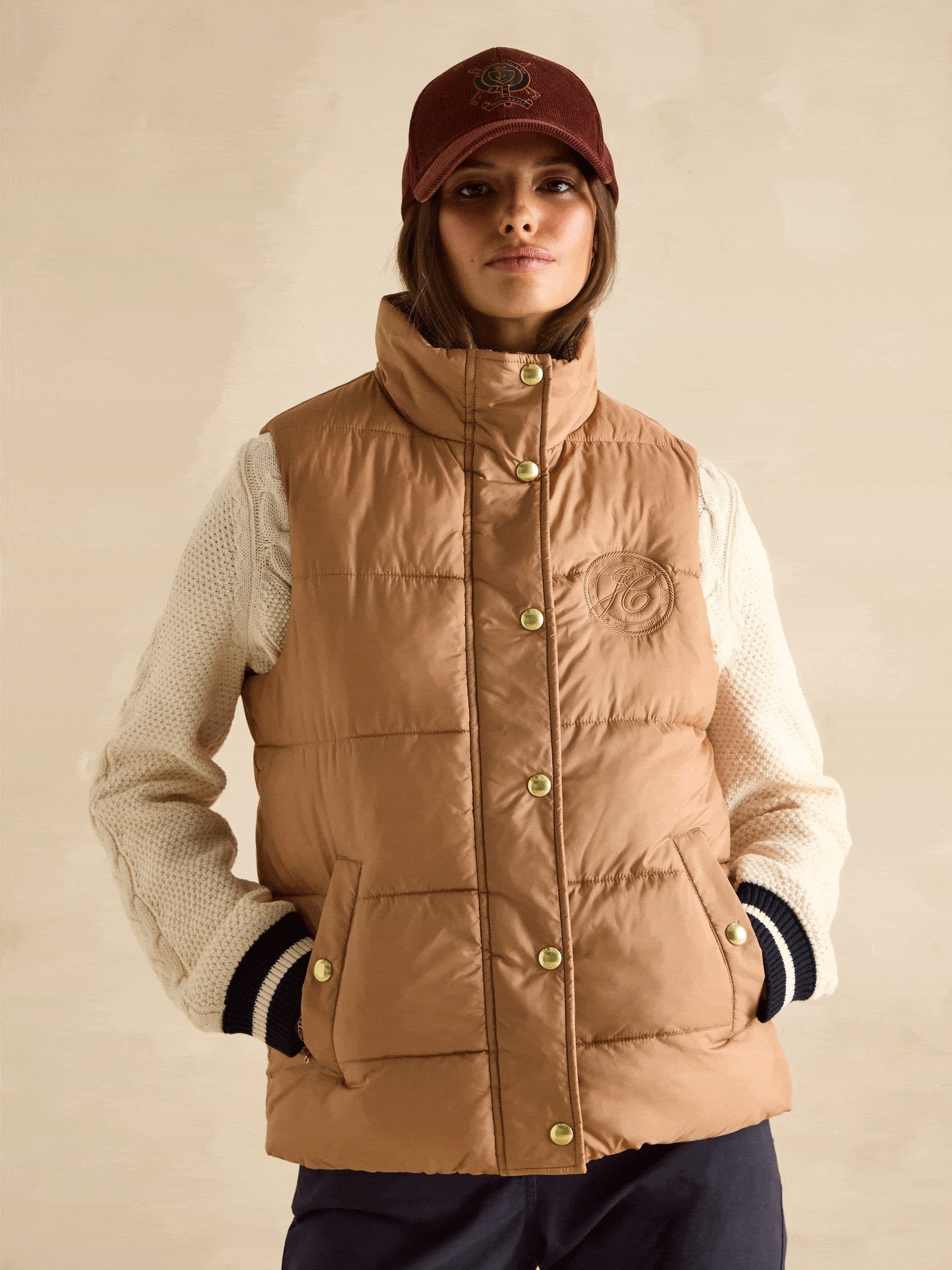 Tan Check Showerproof Reversible Gilet (B59478) | £109
