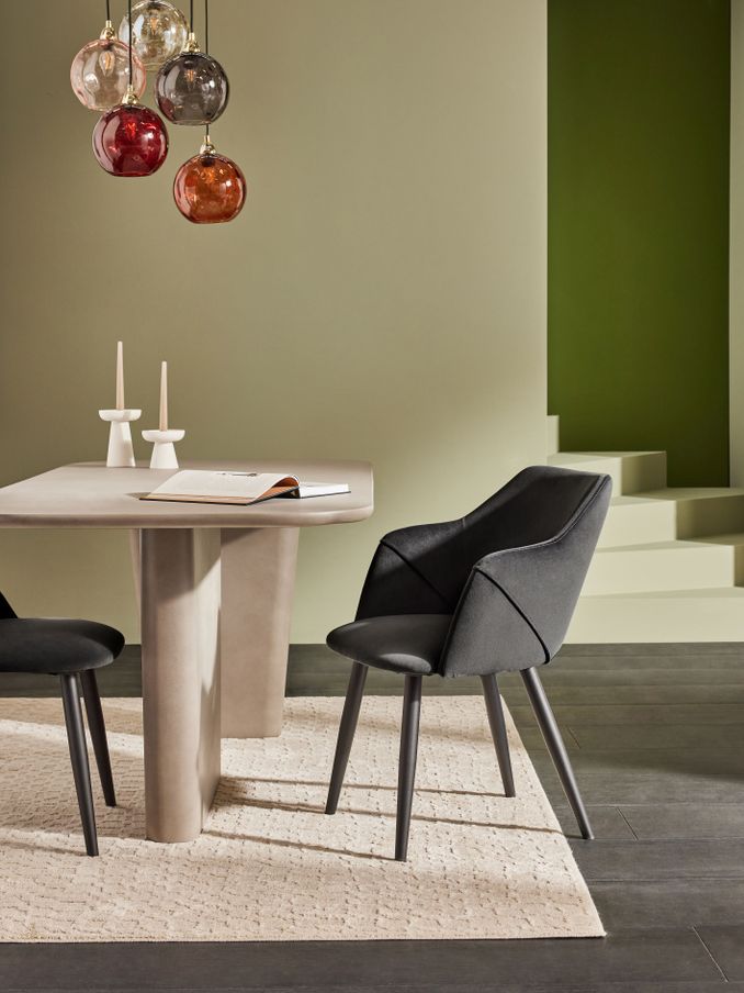 Set of 2 Lule Arm Dining Chairs in Velvet in Charcoal Black (B59676) | £329