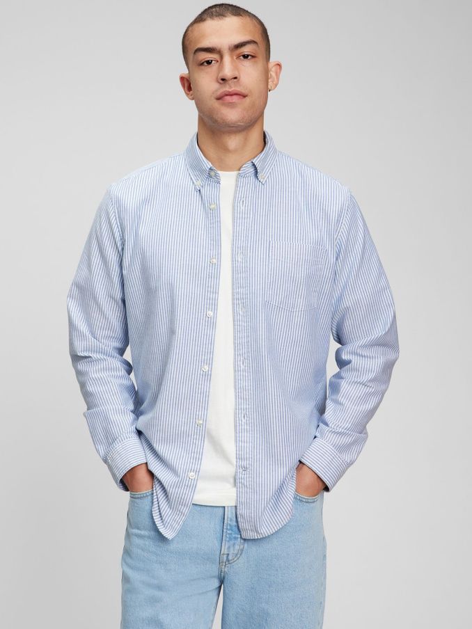 Blue Stripe Regular Fit Long Sleeve Oxford Shirt (B59717) | £40