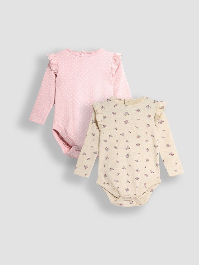 Pink Floral & Spot Round Neck Rib Bodies 2 Pack (B60447) | £21