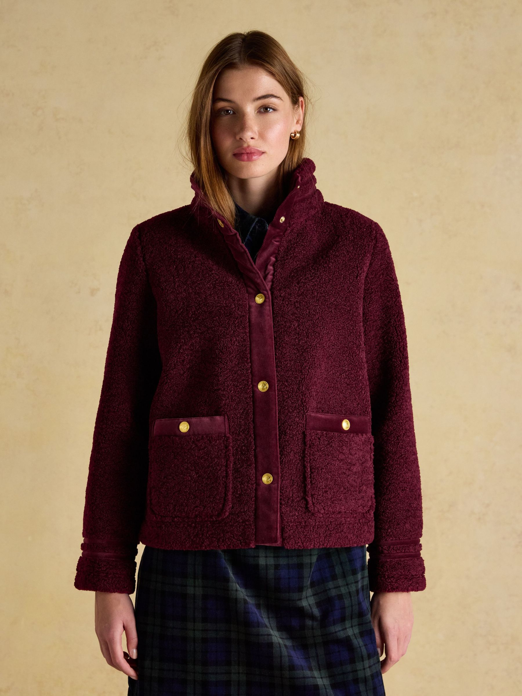 Fleur Burgundy Red Fleece Jacket